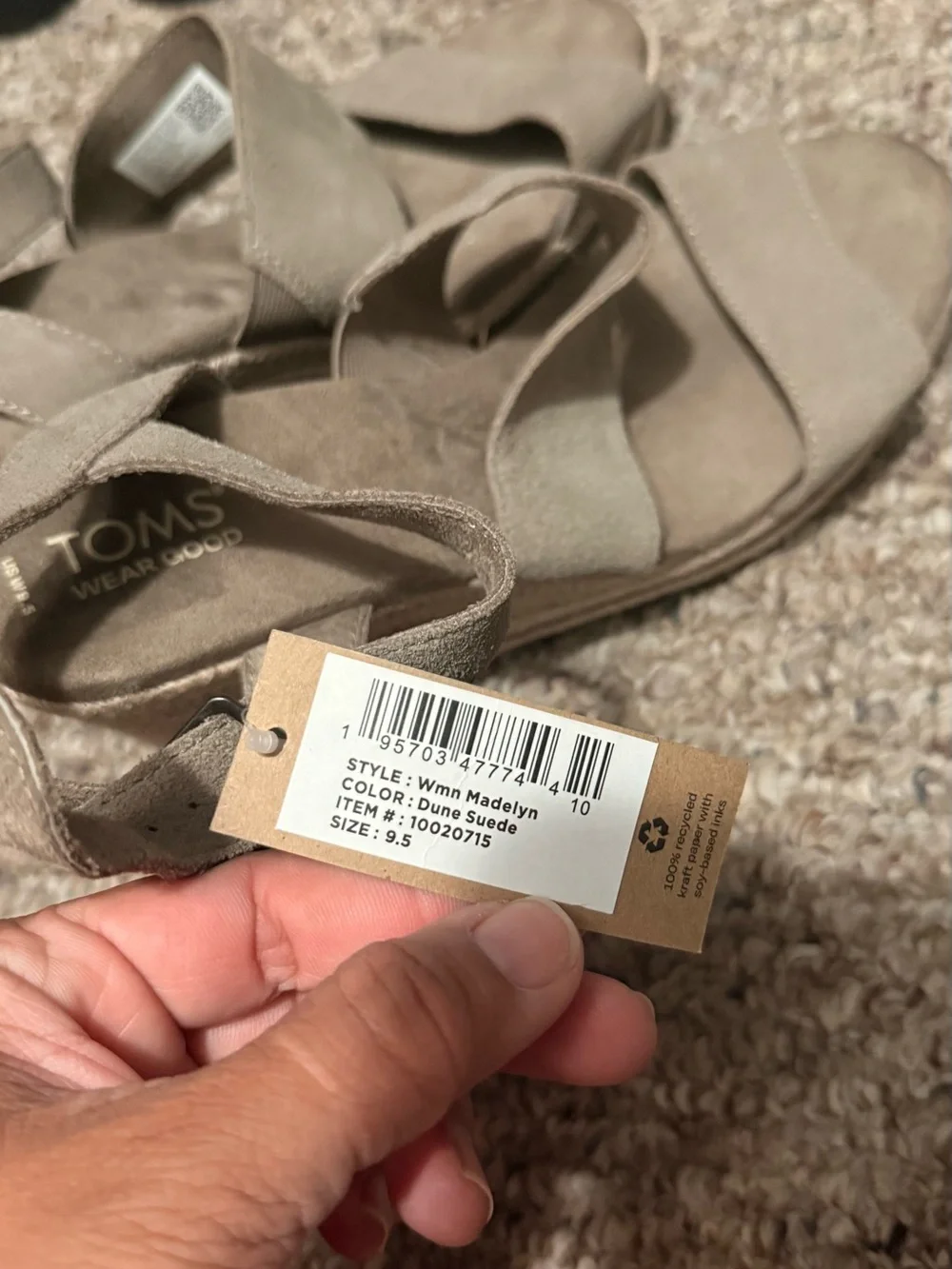 Toms Taupe Suede Crisscross Strap Sandals